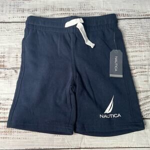 Nautica Boys Medium Navy Blue‎ Knit Drawstring Shorts Logo Fleece Shorts NEW